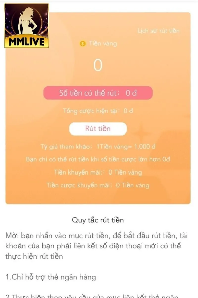 Cách rút tiền MMLIVE nhanh chóng cho hội viên
