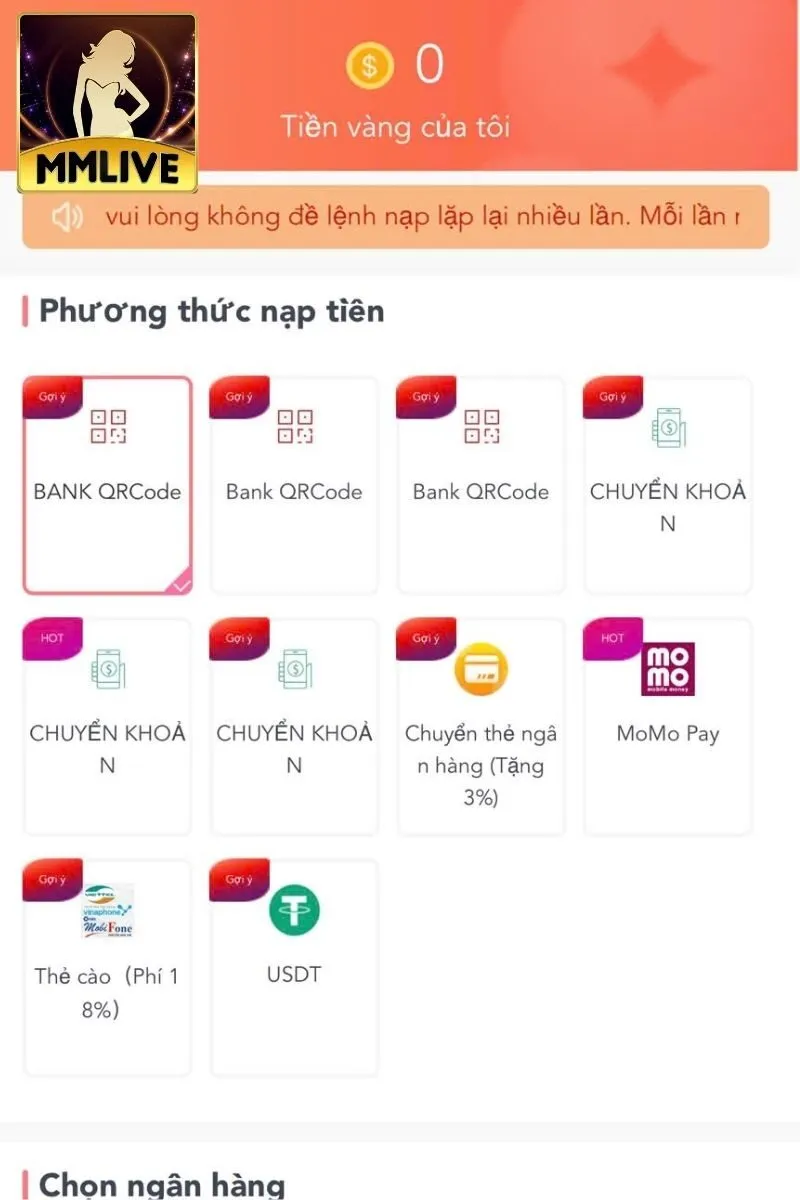 Tổng hợp các phương thức nạp tiền MMLIVE